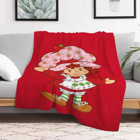 S-Strawberry Pink Shortcake Throw Camping Chair Picnic Blanket Fluffy Plaid Blankets for Decorative 