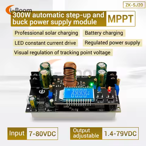 ZK-SJ20 300W 20A High Power Step Up Down Power Supply Module Voltmeter Solar MPPT Adjustable Voltage