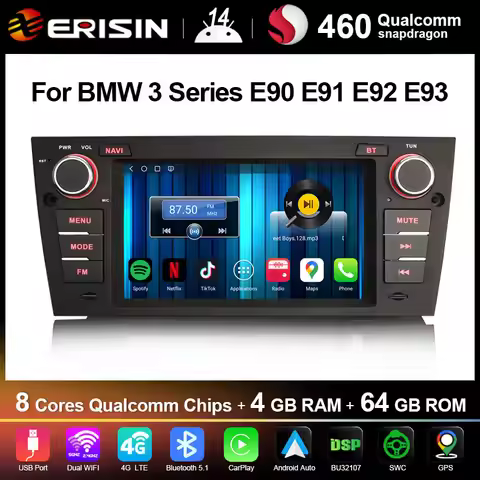Erisin ES6667B for BMW 3 Series E90 E91 E92 E93 Android 14 Car Stereo Snapdragon Wireless CarPlay An