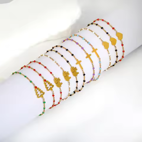 Heart Shaped Oil Dripping Color Beads Heart Shaped Cross Chains Bracelet For Woman Men Jewelry On Ha