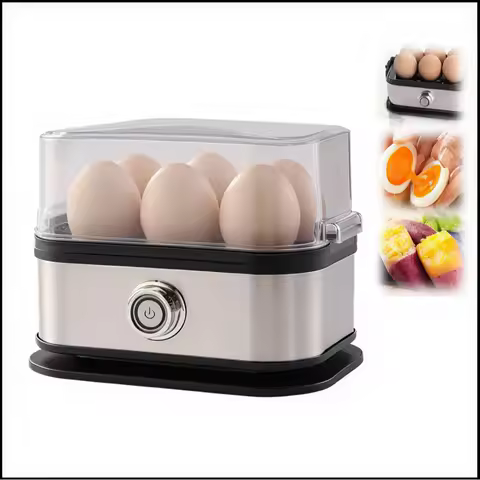 200W Power Eggs Boiler Space Saving Auto Shut-Off Smart Egg Cooker 6 Eggs Capacity Stainless Steel R
