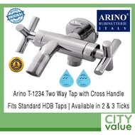 Arino T-1234 Two Way Tap with Cross Handle. Fits most HDB taps of 1/2 inch. Made of Brass. Chrome Fi
