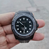 Seiko Mod Submariner Full Black 40mm Rubber Strap YM not Rolex