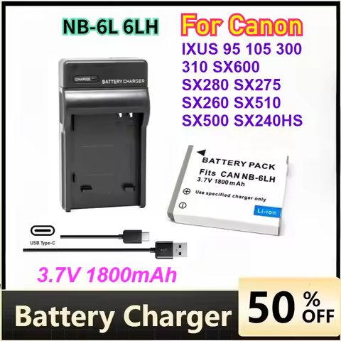 3.7V 1800mAh NB-6L 6LH Battery Charger for Canon IXUS 95 105 300 310 SX600 SX280 SX275 SX260 SX510 S