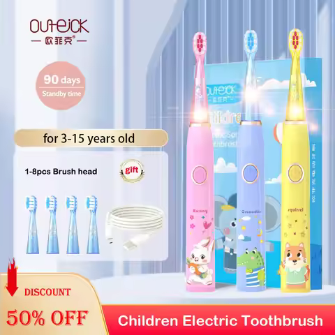 Kids Sonic Electric Toothbrush Child Cartoon with Colorful LED Light IPX7 Waterproof 2 mins Smart Ti
