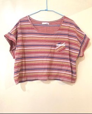日本品牌 Nice claup 磚紅色 條紋 可愛 短版 上衣 T shirt