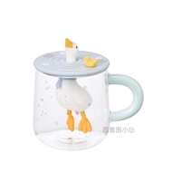 Ins Cup ins Starbucks Cup Korea Starbucks Cup 2024 Spring Little Yellow Flower Duck Glass Cup Mug Tea Drain Cute Duckling Cup