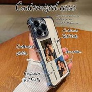 1 ชิ้น เคสโทรศัพท์ที่กันกระแทกโดยฝัง รูปภาพคู่กันได้ตามสั่ง อิเล็กโตรเพลต สีน้ำเงิน HD DIY ป้องกันเล