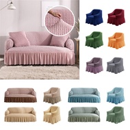 STM🔥QM Elastic Sofa Covers With Skirt Dustproof Armchair Cover Plaid L Shape Corner Non-slip1/2/3/4 Seat Sofa Slipcover