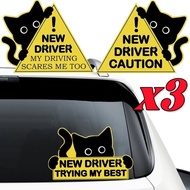 3Pcs High Visibility Black Cat Car Decal Sticker Creative Novice Driver Reflective Label Sticker Car