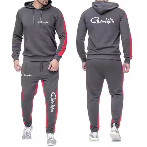 2020 New Printing Gamakatsu Fishing Solid Color Casual Autumn Men Hoodies + Pants Two-Piece Tracksui