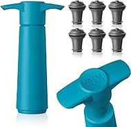 Vacu Vin Blue Pump with Wine Saver stoppers - Keeps wine fresh for up to 10 days (Blue 6 Stoppers)