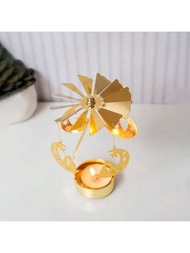 1入金色旋轉蠟燭台,裝飾用金屬轉印風車旋轉創意禮品