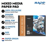 MayArt SC Mixed Media Paper Pad 250gsm 100% Cellulose A3/A4 Pad Kertas Media Campuran
