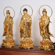 ST/💛Great Good Fortune Avalokitesvara Pure Copper Gilded Western Trinity Amitabha Buddha Great Trend to Decoration Home