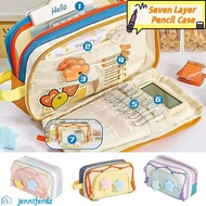 JENNIFERDZ Y2K Star Stationery Bag, 7 Multilayer Desktop Storage Korean Pencil Case, Sweet Large Cap