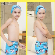 OKADY กางเกงว่ายน้ำเด็กชุดว่ายน้ำเด็กผู้ชายกางเกงว่ายน้ำกางเกงว่ายน้ำสไตล์บ็อกเซอร์เด็กพร้อมหมวกว่ายน้ำ