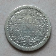 Koin Kuno 10 Cent Perak Wilhemina Mantel 1915 Nederland Indie