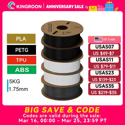 KINGROON 3D Printer Filament PLA PETG TPU ABS 5KG Bundle Black White Gray 1.75mm No bubbles Plastic 