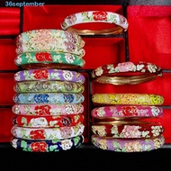 SEPTEMBER Chinese Cloisonne Bracelet, Enamel Double Bangle Peony Filigree Flower Bangle, Hawaiian Cl