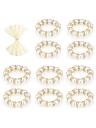 6入組高端優雅可伸縮白珍珠餐巾環，適用於日常餐桌裝飾、婚禮裝飾、家庭節日裝飾