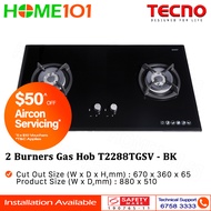 Tecno Glass Cooker Hob 2 Burners T2288TGSV - Black - LPG / PUB - FREE INSTALLATION