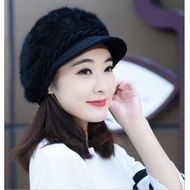 Mũ len nón len lông xù mũi kết A060