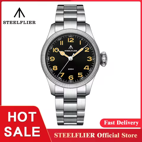 STEELFLIER Official SF741 Luxury Quartz Pilot Sapphire Mirror Swiss C3 Luminous VH31 Mute Movement F
