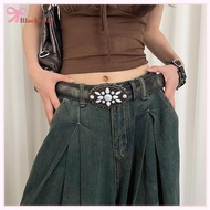 BRED Vintage White Stone Bule Belt Engraved Flower Belt Embossed Leather Belt Boho Western Belt Jean