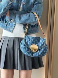 Women sunset denim bag shoulder bag handbag cross body bag 女裝牛皮牛仔布手袋 側孭袋 膊頭袋 斜孭袋 hand bag bags