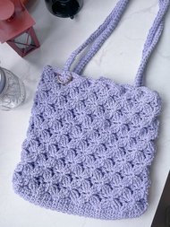 手工鉤織Fantasia 繁花手提袋單肩手袋淺紫色色針織鈎織編織手作