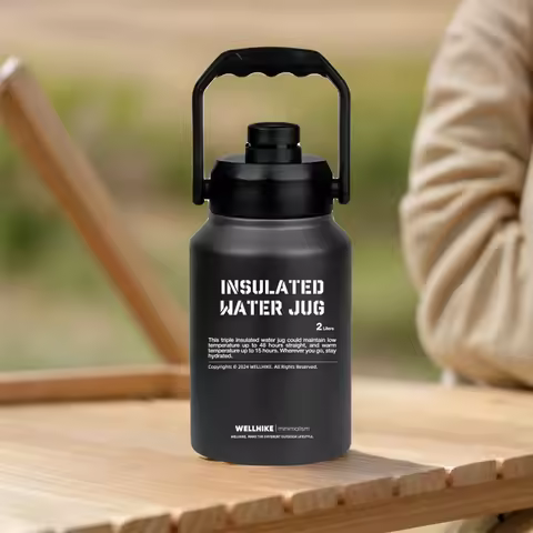 2L Insulated Water Bottle with Handle Gym Training Water Bottle Stainless Steel Portable Water Cup B