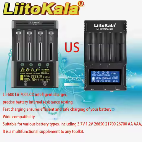 LiitoKala Battery Charger Lii-600 Lii-700 LCD For 3.7V 1.2V 26650 21700 26700 AA AAA Test Capacity