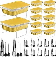 Nuogo 12 Set Disposable Chafing Dish Buffet Set Chafing Wire Rack Chafing Dish Disposable Serving Trays Buffet Food Warmer Serving Utensils Vegetable Clips Catering Supplies for Buffet Party