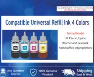 Compatible Universal Refill Ink 4 Colors (4 bottles) - Black / CYAN / MAGENTA / YELLOW - (100ML) - HP / CANON / BROTHER / EPSON Inkjet Printers
