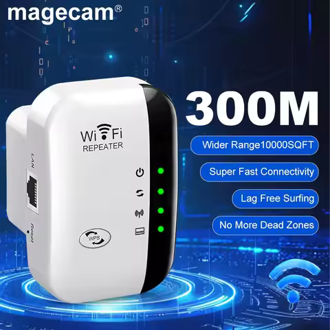 Magecam 300Mbps Wireless WiFi Repeater WiFi Range Extender Wireless 4 Status Light Internet Repeater