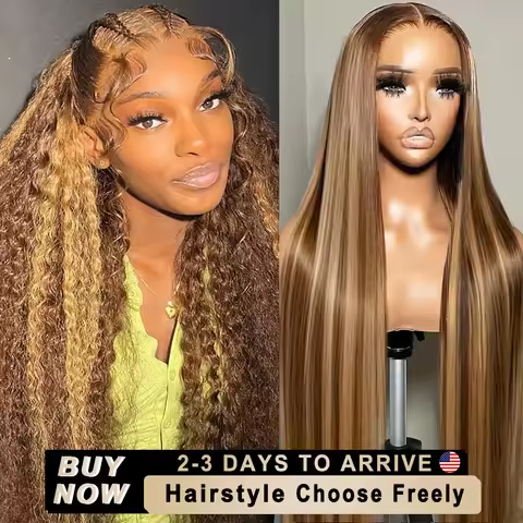 30 40Inch Highlight Wig Human Hair 4/27 Ombre Deep Wave Frontal Human Hair Wig Loose Waves Wig 13x6 