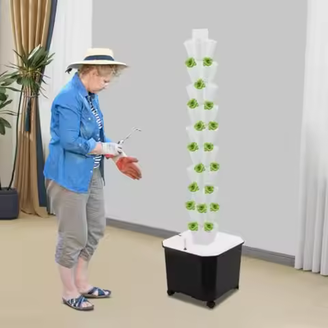 10 Layer Hydroponic Towers Growing System with 50 Pods White Indoor/Outdoor Kit Featuring Water Pump
