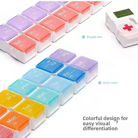 Pill Organizer with Medicine Reminder Alarm Weekly Large Capacity Vitamin Box Organizer AM PM Daily 