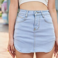 FLAT2112 FD0026 : FOREVERYOUNG DENIM SKIRT กระโปรงยีนส์ กระโปรงสั้น กระโปรงยีนส์ผ้ายืด มีซับใน