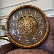Antique Brass Wood Wall Clock with Wood motif Gold Wall Clock Aesthetic Wall Clock
