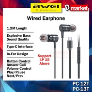 Awei PC-12T Wired Earphone Stereo Sound Awei PC-13T Wired Headphone Awei Earphone 1.2M Length Awei P