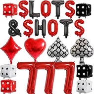 Casino Theme Balloons, 24 Pcs Slots Shots Banner Number 7 Foil Balloon Red Black White Dice Balloons
