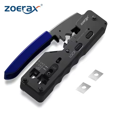 ZoeRax RJ45 Crimping Tool Pass Through, Ethernet Wire Cutter Crimper for Cat7 Cat6A Cat6 Cat5E Cat5 