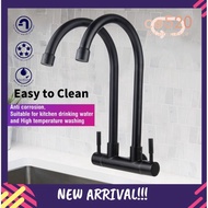 Kitchen Sink Faucet Stainless Steel SUS304 Faucet Pillar/Wall Twins Spout Bathroom Double Water Tap 