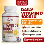Nutri Botanics Vitamin D3 1000IU - Immune Support Vitamin D3 Supplement - 100 Vitamin D Softgel