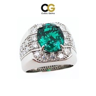 CG Premium Lab Grown Emerald with Moissanite Sterling Silver 925 Men's Ring Oval Cut Rhodium Plated