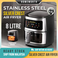 HOMEWORTH 8 Liter Multifunction Visible Glass Window Air Fryer Silver Crest Electric Oven Air Fryer