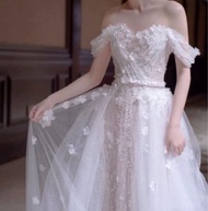 一字膊 一字肩 喱士 蕾絲 bling bling 白色婚紗/輕婚紗/wedding dress 拖尾