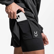 Super quality men's 2-layer gym shorts with 2logo ASRV-DK60